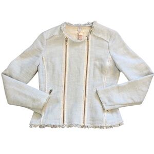 Sundance Womens Blazer Jacket Sz 10 Blue Fringe Tweed Western Boho Cottagecore